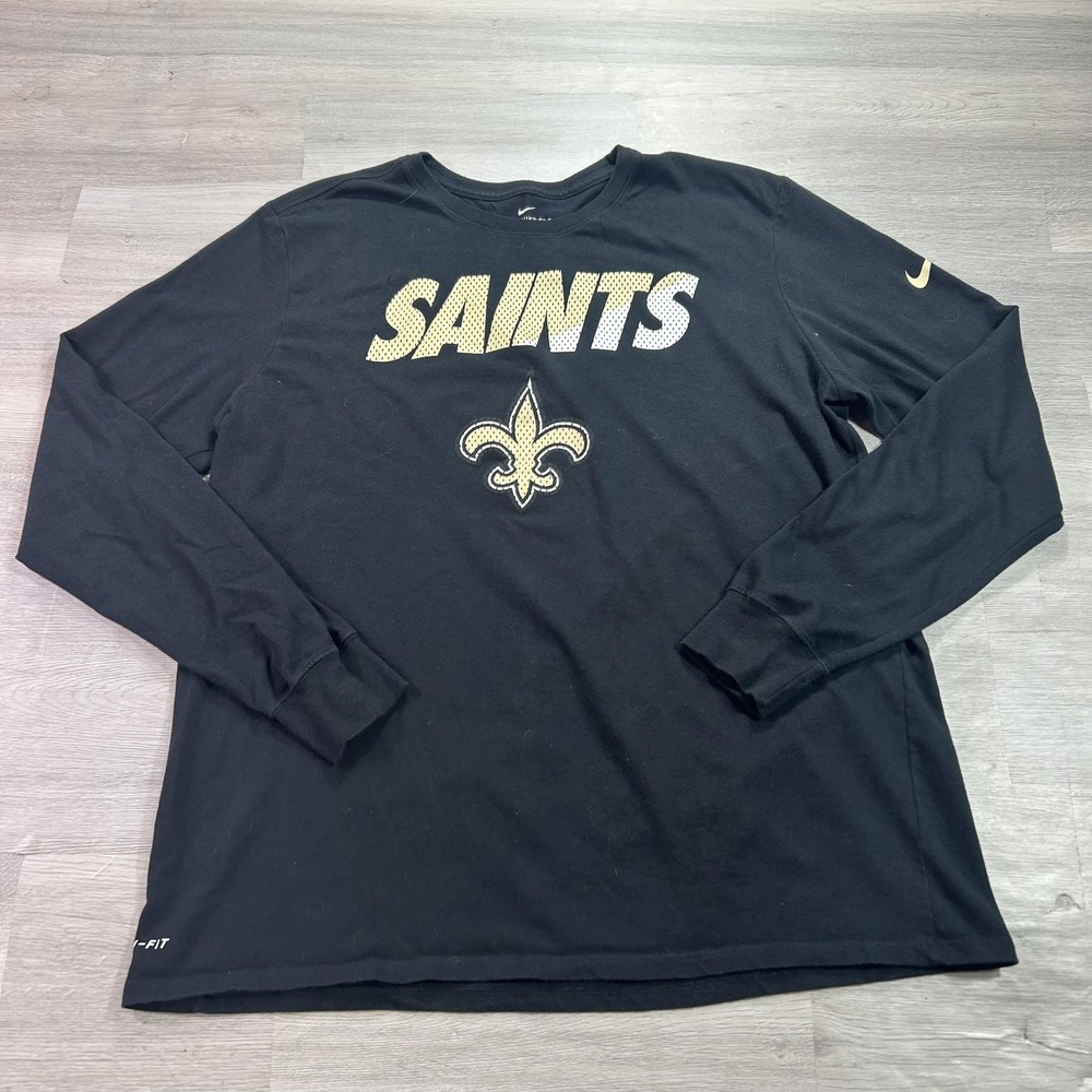 New Orleans Saints Shirt Mens XL Black NFL Football Nike Dri Fit Long Sleeve